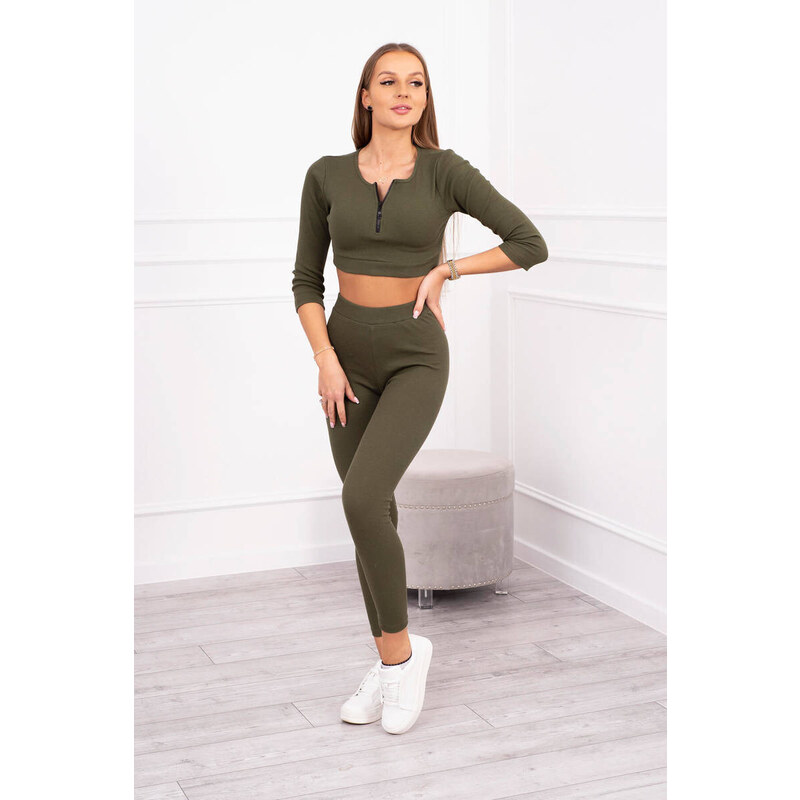 K-Fashion Pruhovaný krátký khaki set