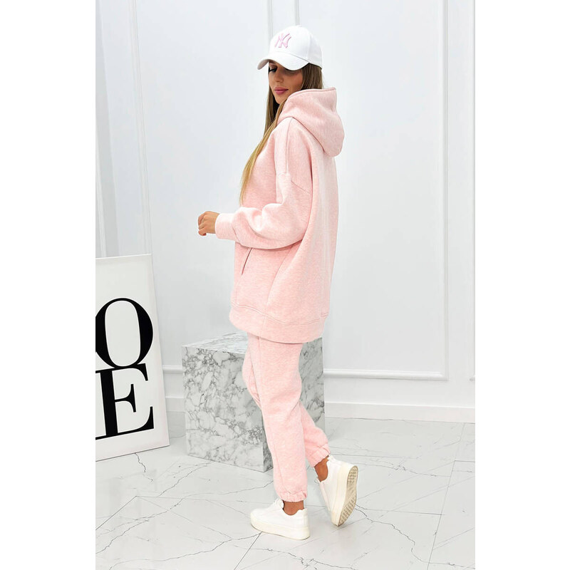 K-Fashion Zateplený set s mikinou s kapucí prášková růžová melanž 84524921