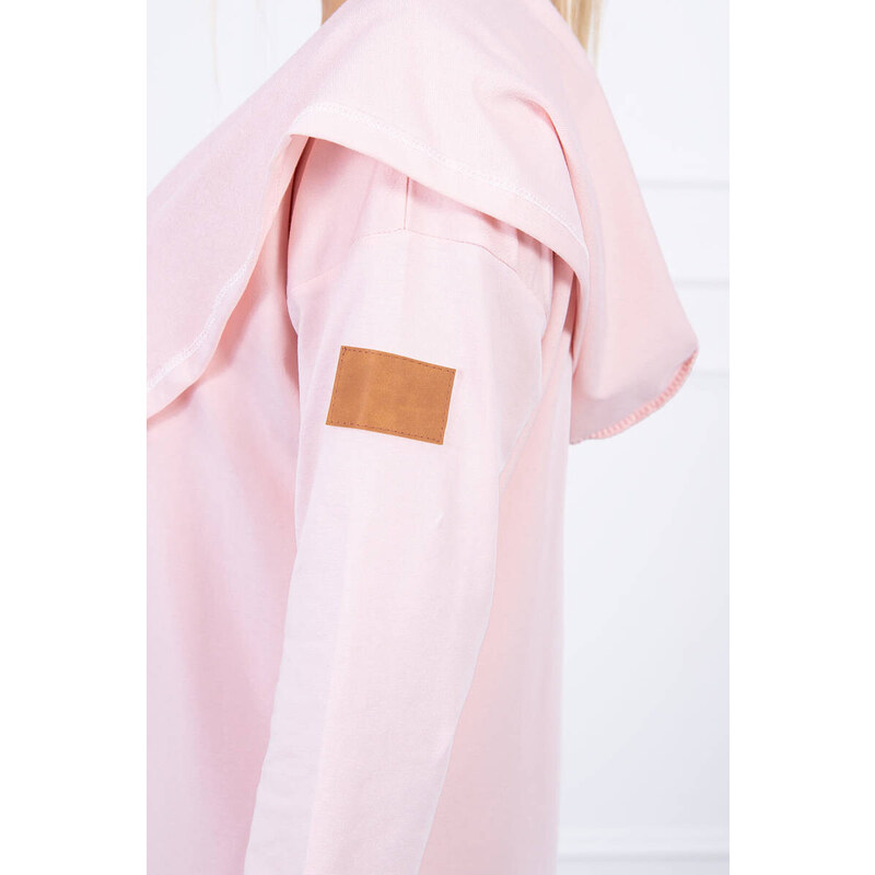 K-Fashion Dlouhý kabát s kapucí světle pudrově růžový