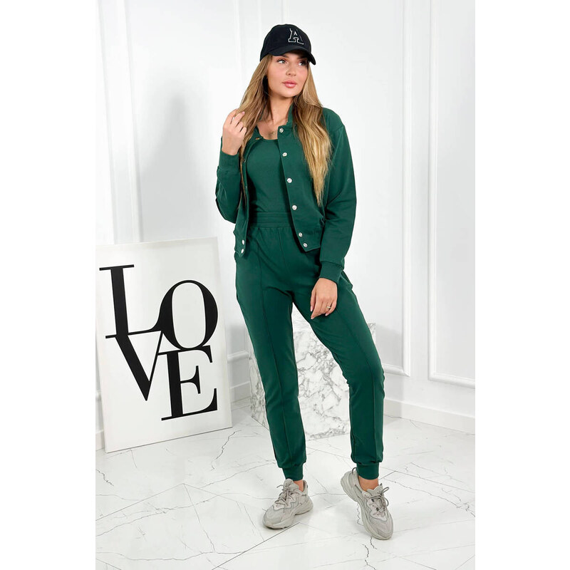 K-Fashion Set 3 v 1 mikina s cvočky + top + kalhoty zelený
