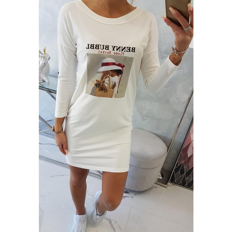 Šaty s potiskem model 18744170 ecru - K-Fashion