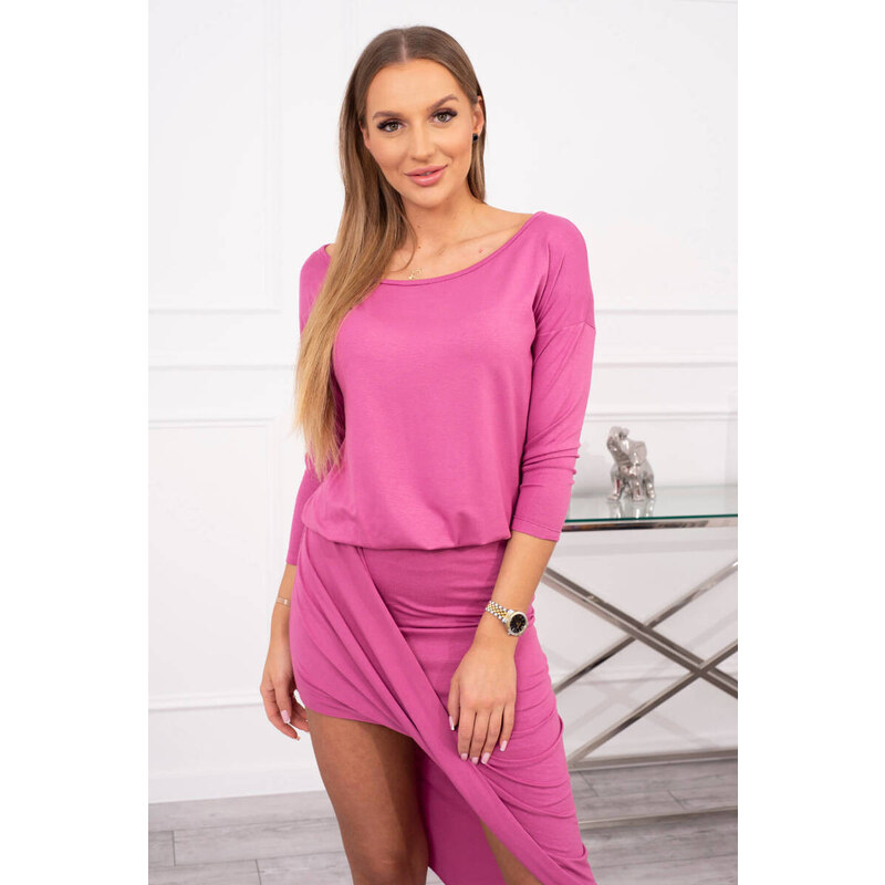 K-Fashion Asymetrické šaty, 3/4 rukávy, růžové 85018830