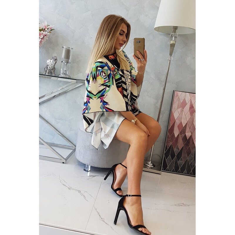 model 18746606 šaty s vázáním v pase ecru - K-Fashion