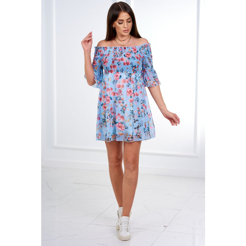 K-Fashion Španělské šaty s květinovým motivem modré