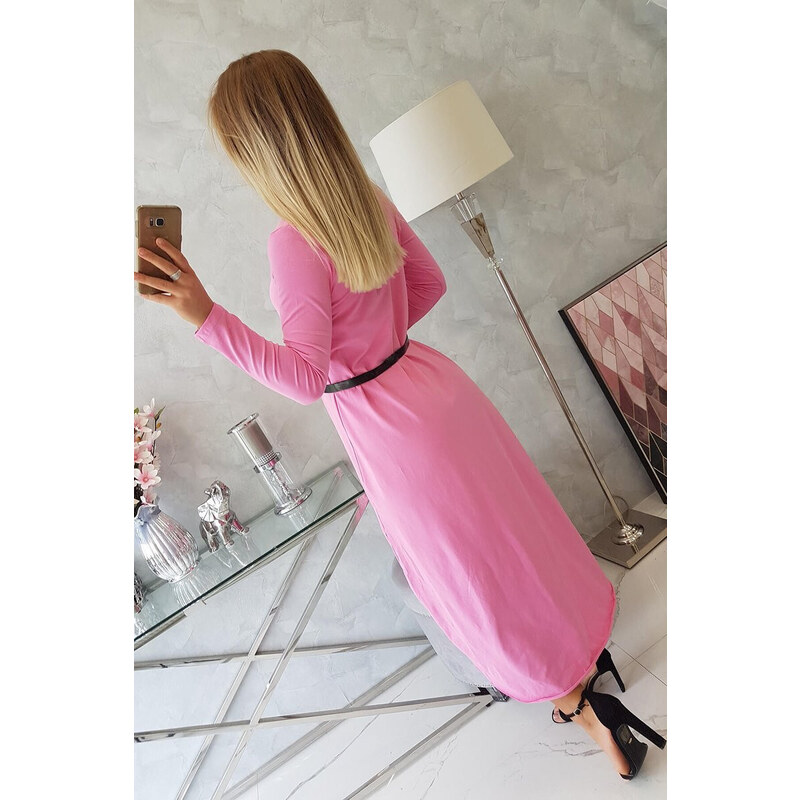 K-Fashion Šaty s ozdobným páskem a nápisem light pink