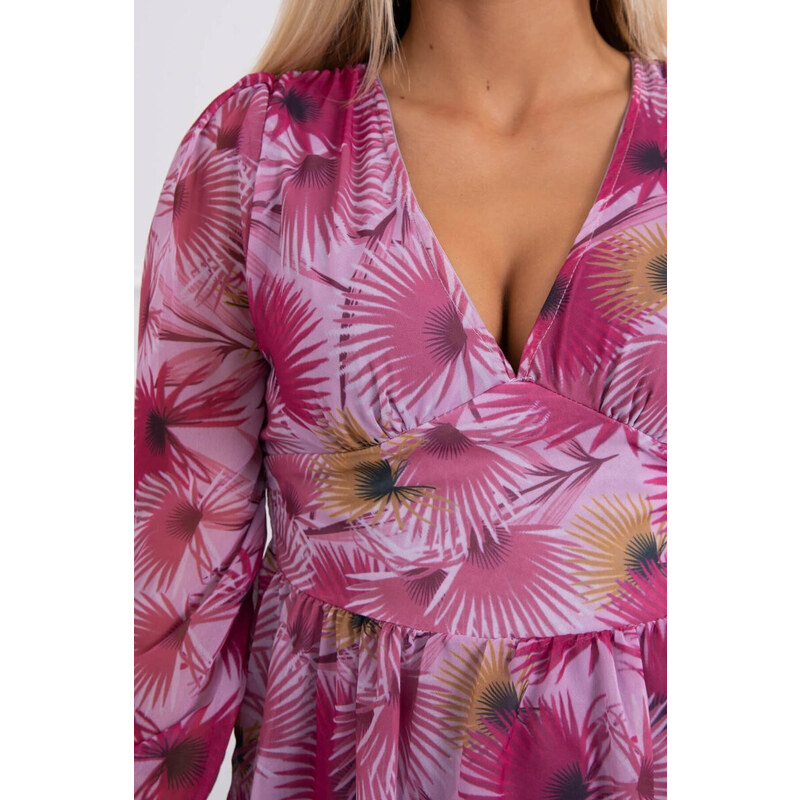 K-Fashion Vzdušné šaty s květinovým motivem tmavě růžové