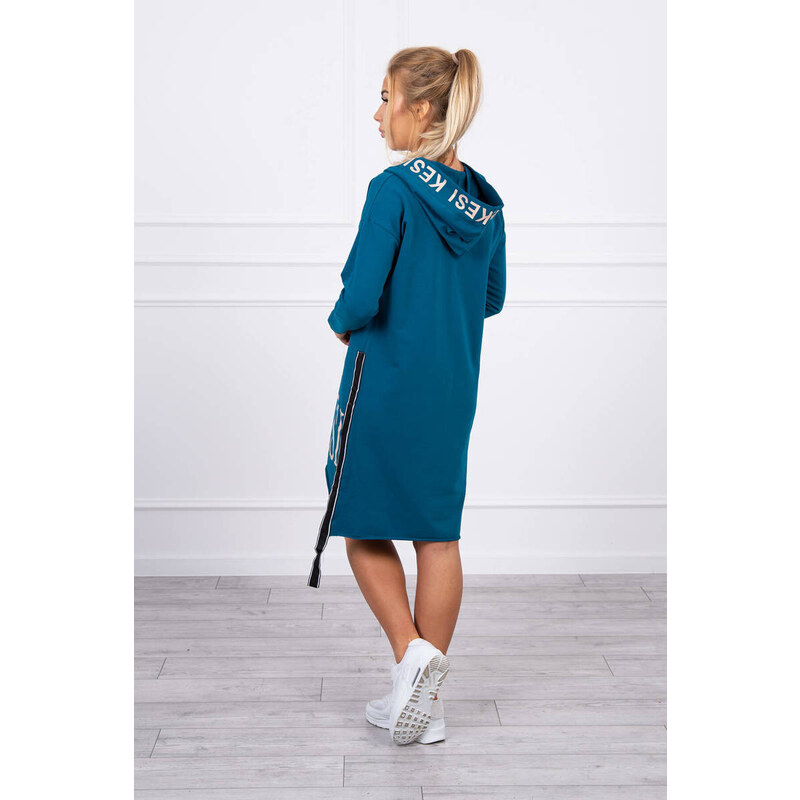 K-Fashion Mořské šaty s kapucí a potiskem