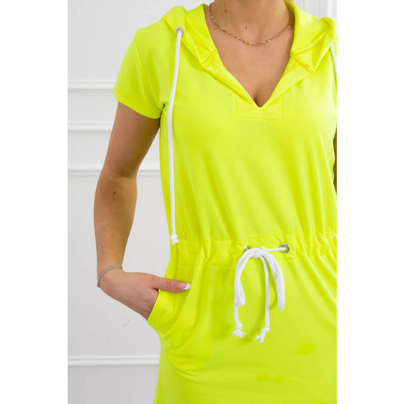 K-Fashion Šaty s kapucí žluté neonové