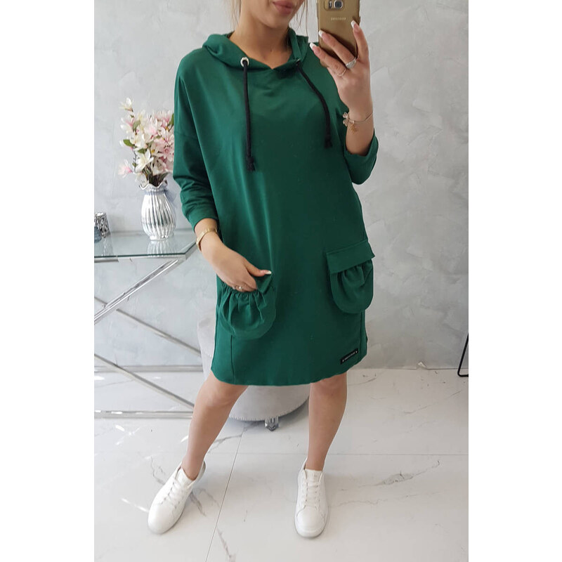 K-Fashion Šaty s kapucí tmavě zelené