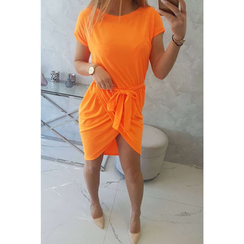 K-Fashion Šaty s obálkou dole oranžové neonové
