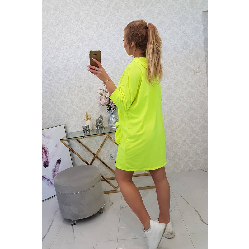 K-Fashion Šaty s kapucí žluté neonové