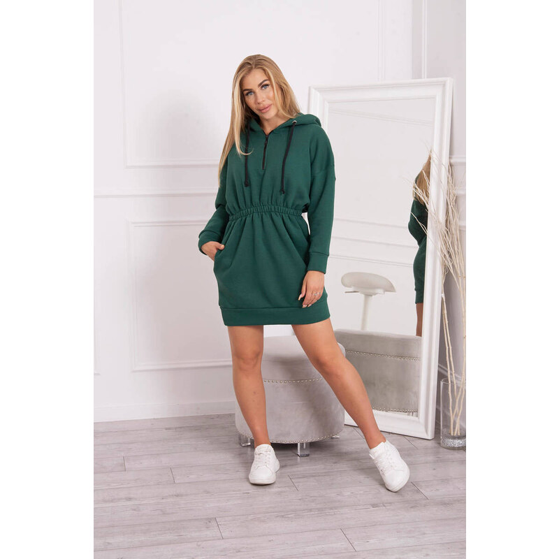 K-Fashion Zateplené šaty s kapucí tmavě zelené 85019400