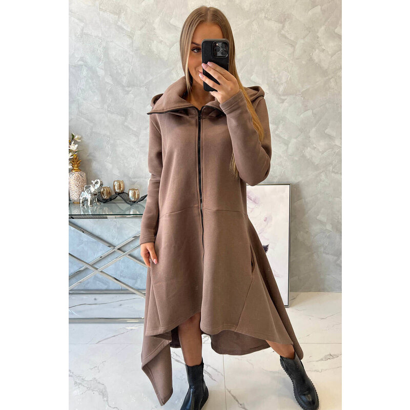 K-Fashion Zateplené šaty s delšími stranami mocca