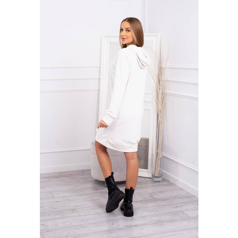 K-Fashion Velurové šaty s kapucí ecru 85019422