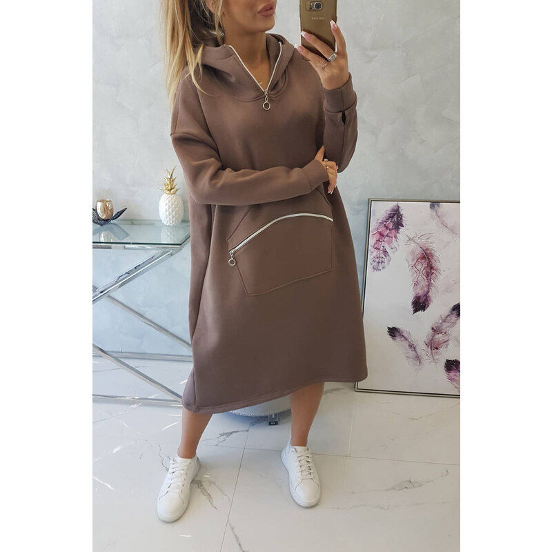 K-Fashion Zateplené šaty s kapucí mocca 85019411