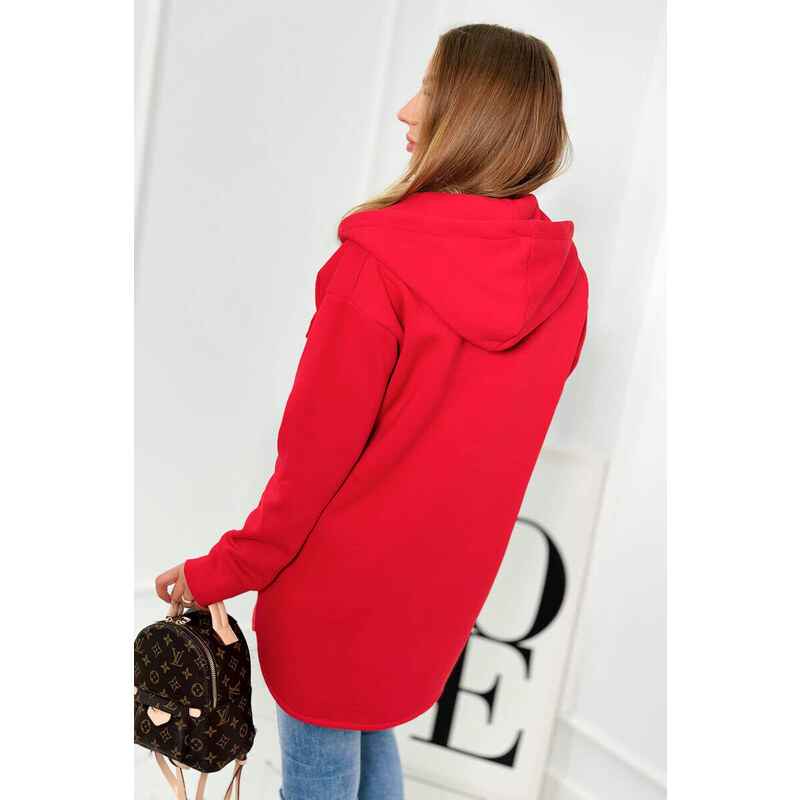 K-Fashion Izolovaná bavlněná mikina s ozdobnými knoflíky červený