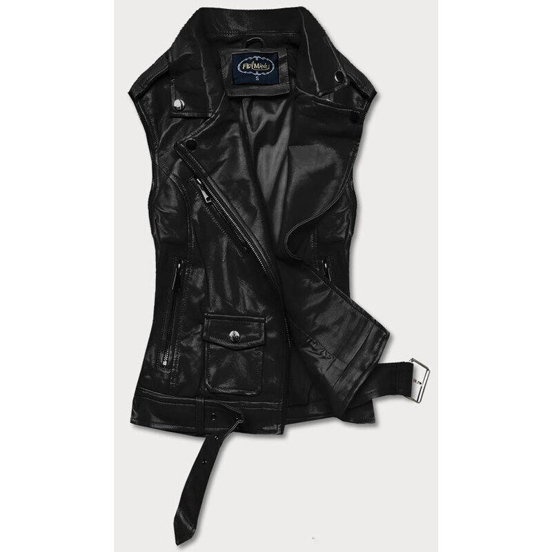 Černá bunda ramoneska - vesta z eko kůže FL202050 černá - FLAM Mode