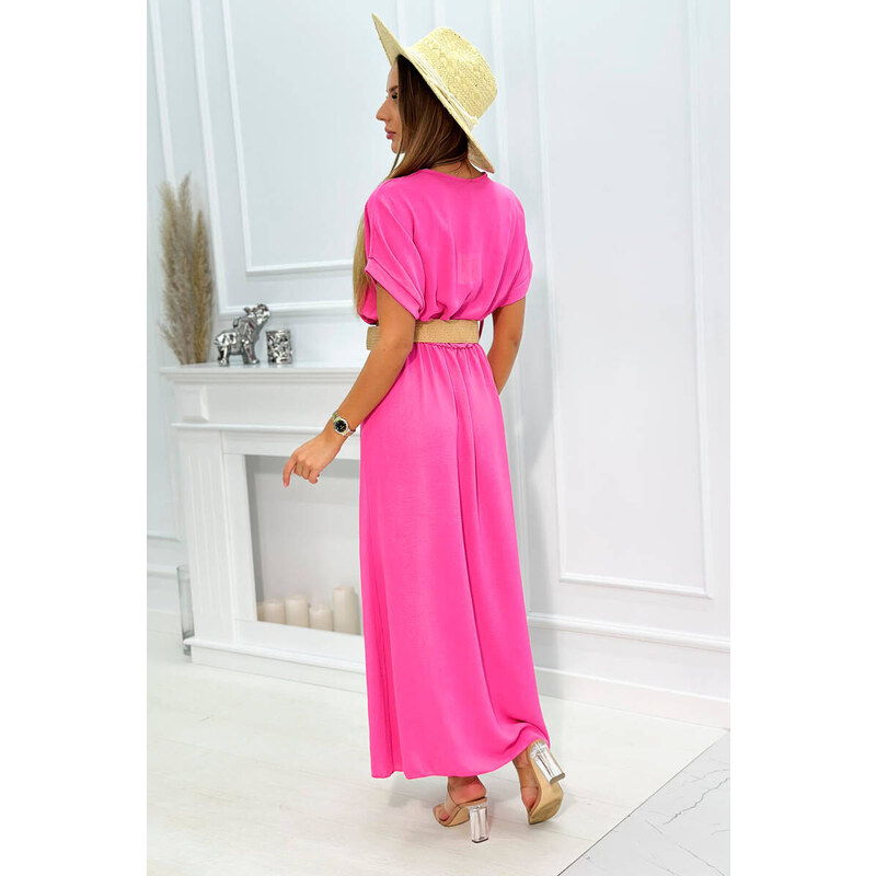 K-Fashion Dlouhé šaty s ozdobným páskem světle růžové
