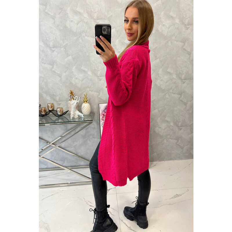 K-Fashion Svetr Cardigan kostkovaná vazba růžová neonová