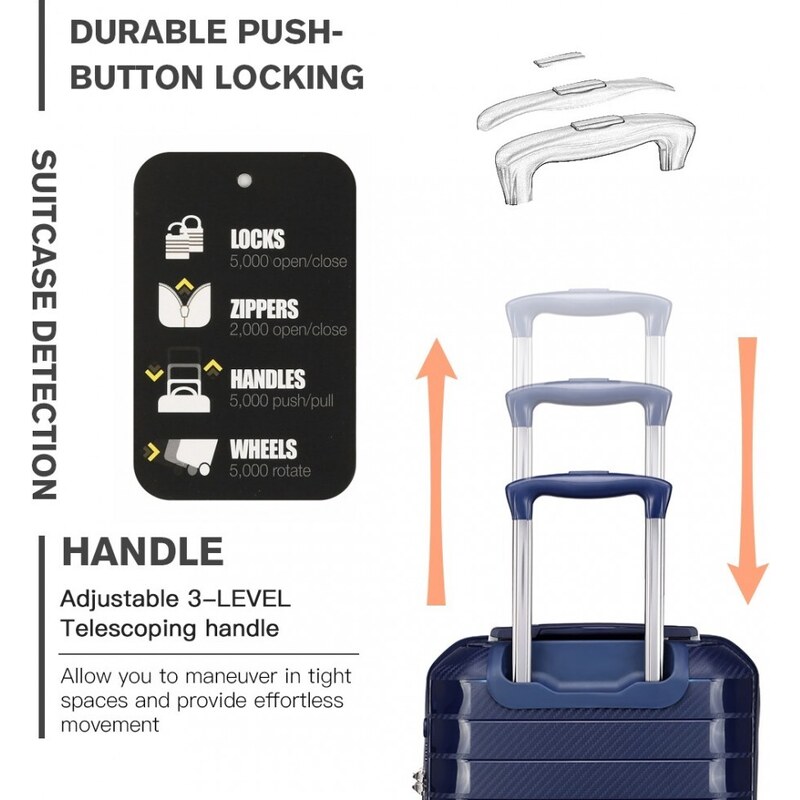 KONO Cestovní kufr - malý s nabíjecím USB portem a TSA zámkem, modrý