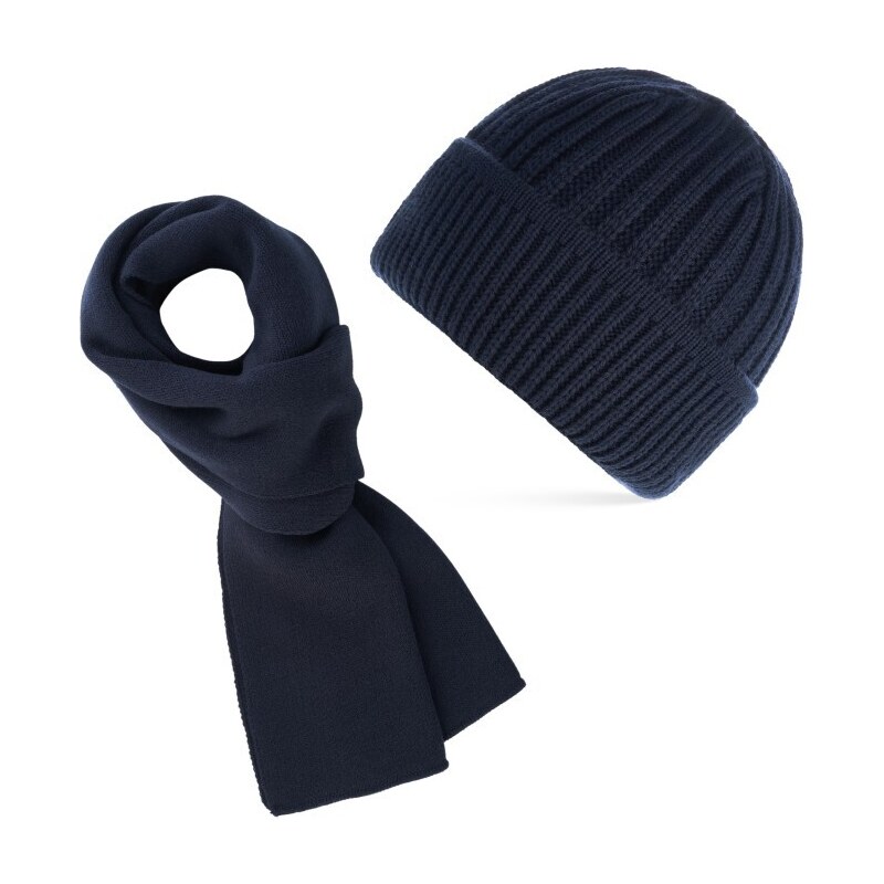 Kabelky od Hraběnky Zimní set: Pánská čepice s žebrováním a teplý šál; modrá