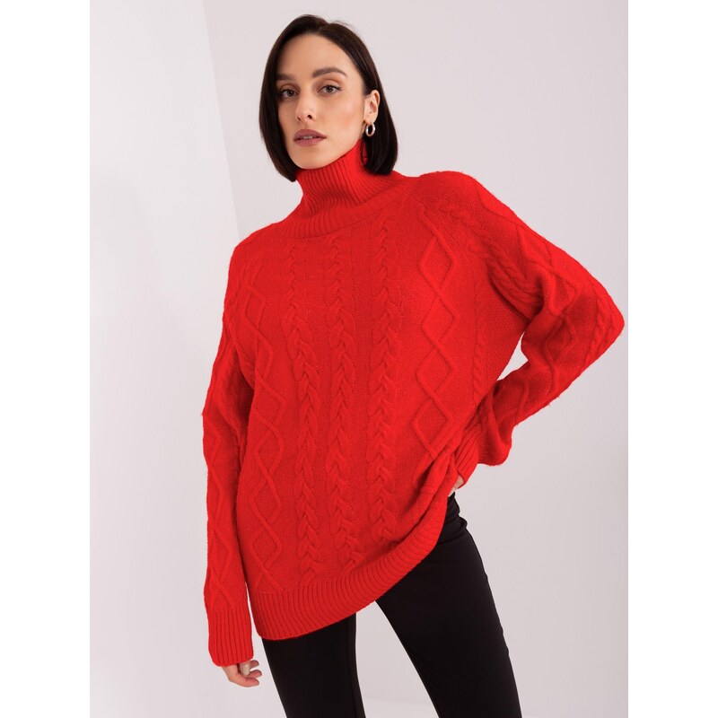 Fashionhunters Červený volný dámský svetr s kabely