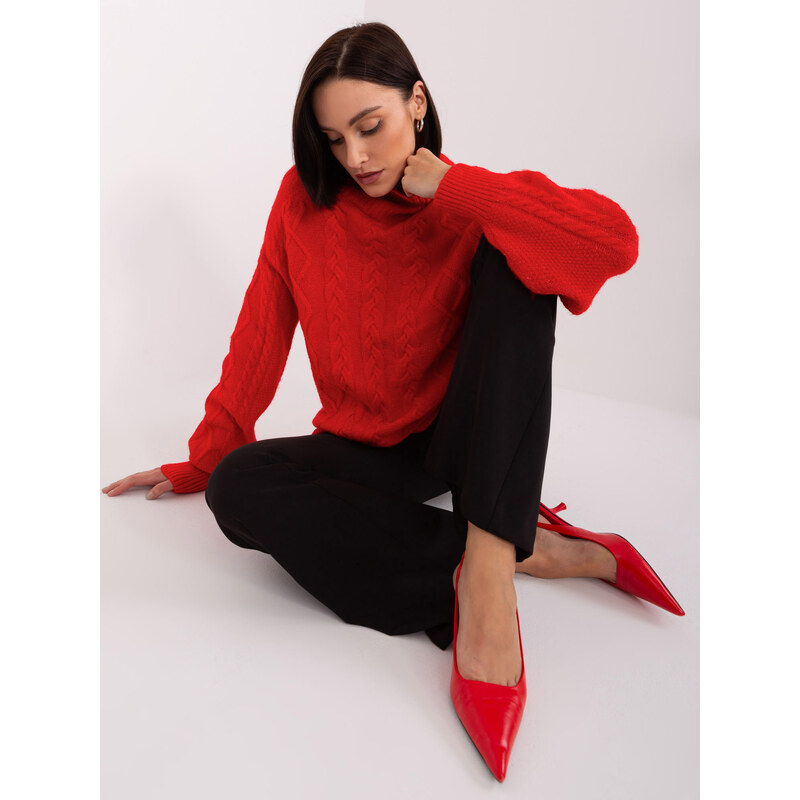 Fashionhunters Červený volný dámský svetr s kabely