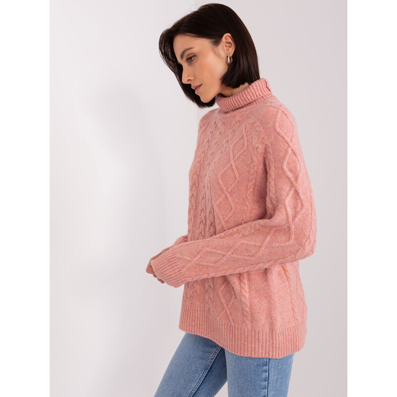 Fashionhunters Zaprášený růžový dámský svetr se stahovacími pásky