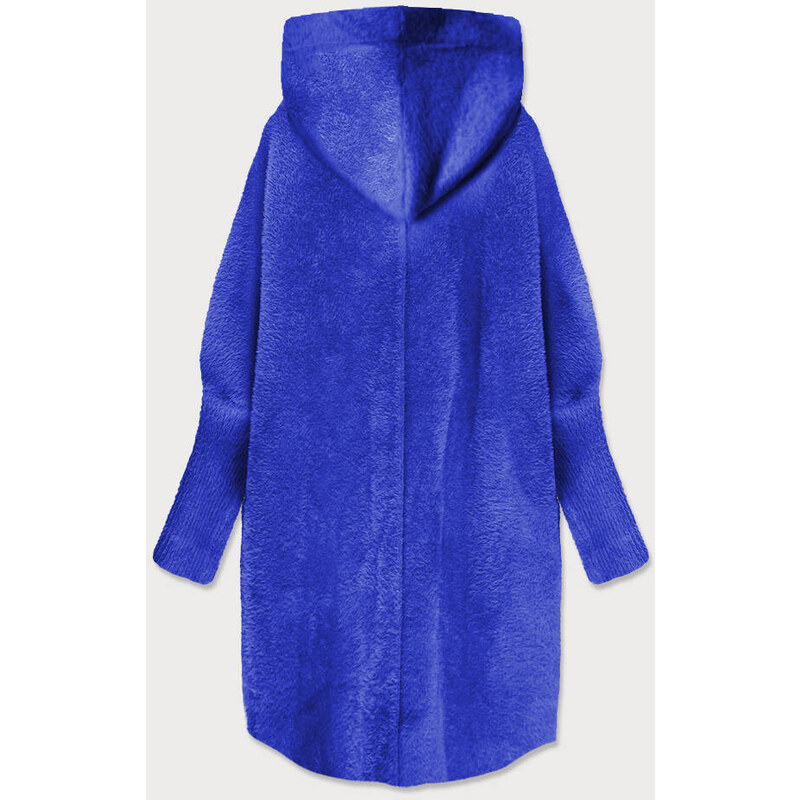 MADE IN ITALY Dlouhý vlněný přehoz přes oblečení typu "alpaka" v chrpové barvě s kapucí (908)