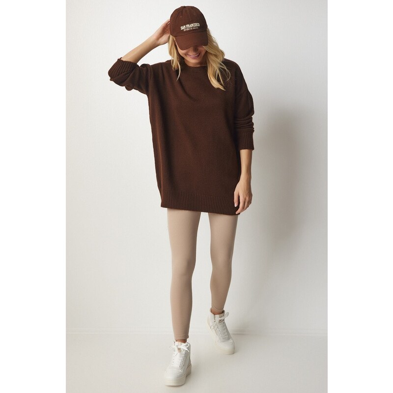 Happiness İstanbul Women's Brown Oversized Knitwear Sweater