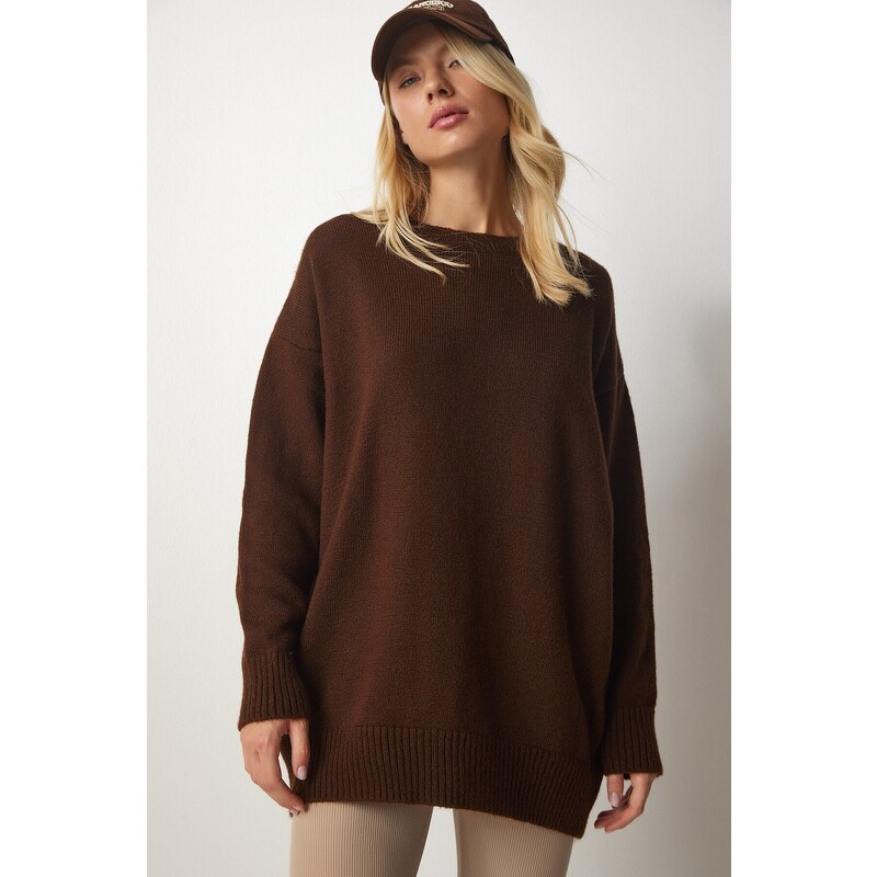 Happiness İstanbul Women's Brown Oversized Knitwear Sweater