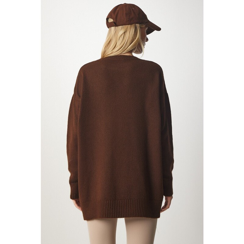 Happiness İstanbul Women's Brown Oversized Knitwear Sweater