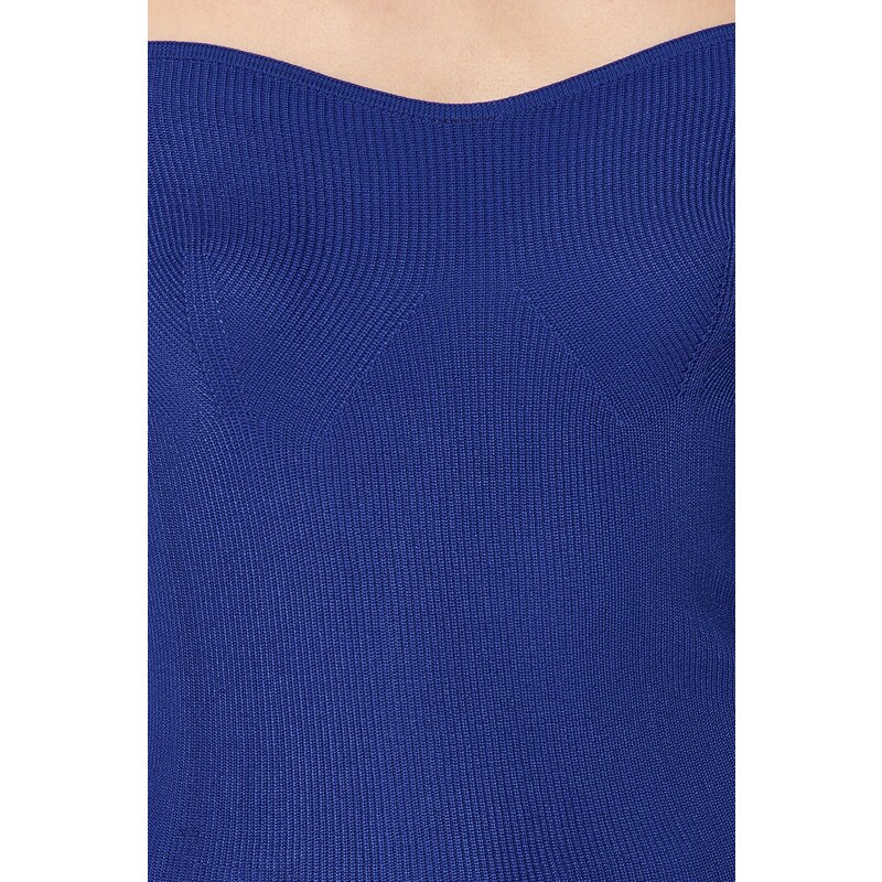 Trendyol Saxe modrý svetr s pleteným výstřihem se srdcem