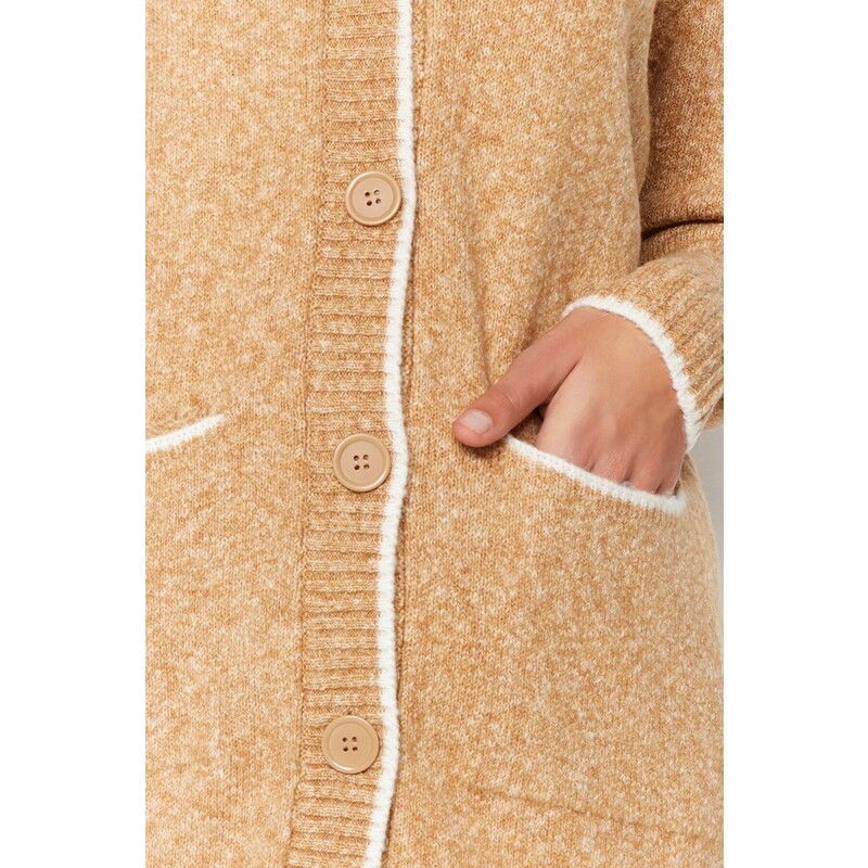 Trendyol Camel Melange Pocket Detailní Ecru potrubí Měkký pletený svetr