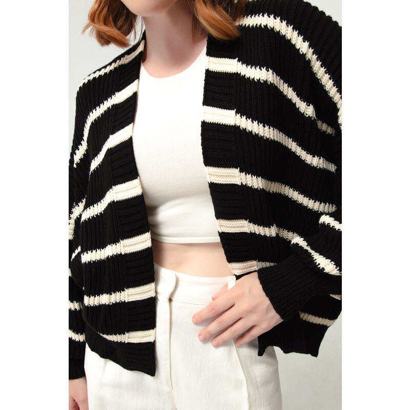 Lafaba Women's Black Oversize Striped Knitwear Cardigan