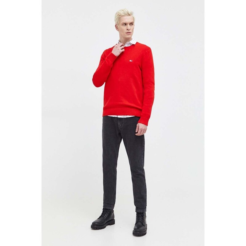 Bavlněný svetr Tommy Jeans červená barva