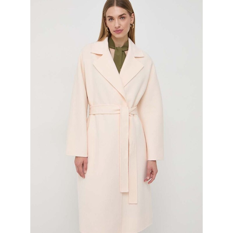 Vlněný kabát Elisabetta Franchi růžová barva, přechodný