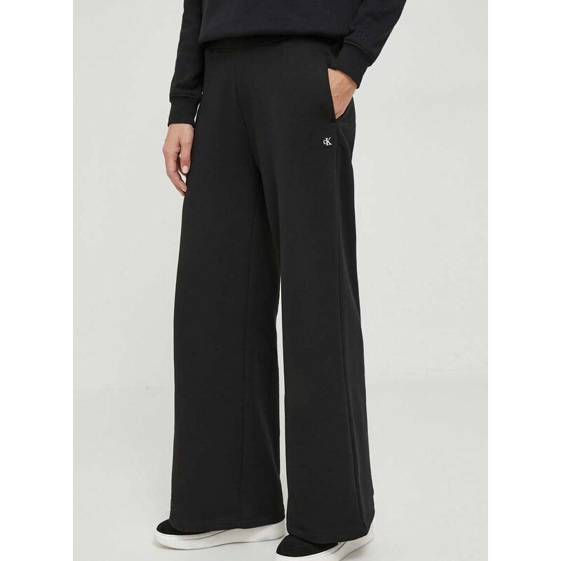 Tepláky Calvin Klein Jeans černá barva, jednoduché, high waist