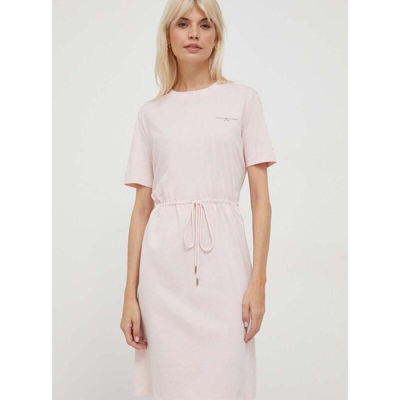 Bavlněné šaty Tommy Hilfiger růžová barva, mini
