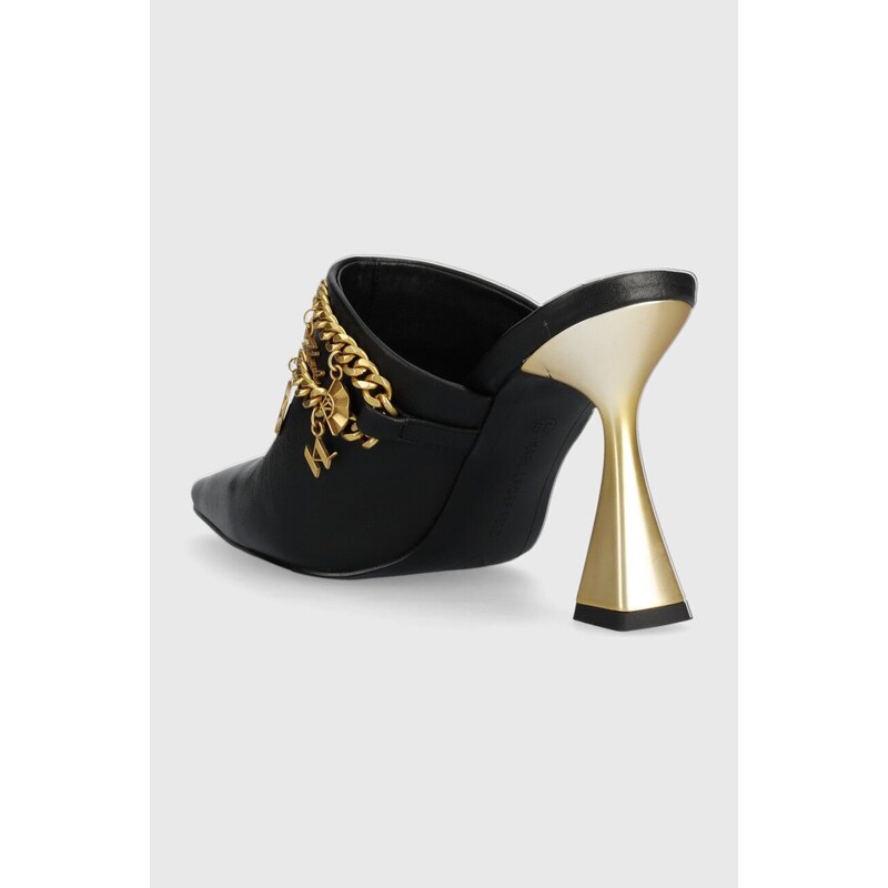 Kožené pantofle Karl Lagerfeld Debut dámské, černá barva, na podpatku, KL32015F
