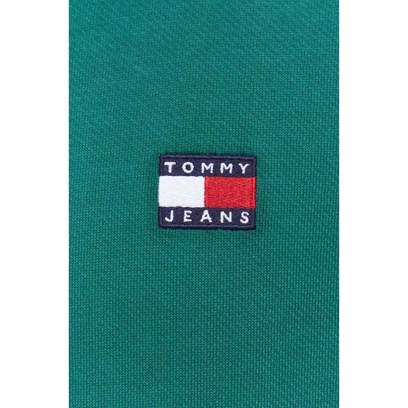 Bavlněná mikina Tommy Jeans pánská, zelená barva, hladká