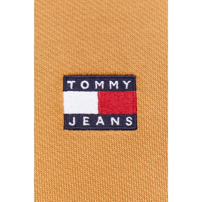 Bavlněná mikina Tommy Jeans pánská, hnědá barva, s kapucí, hladká