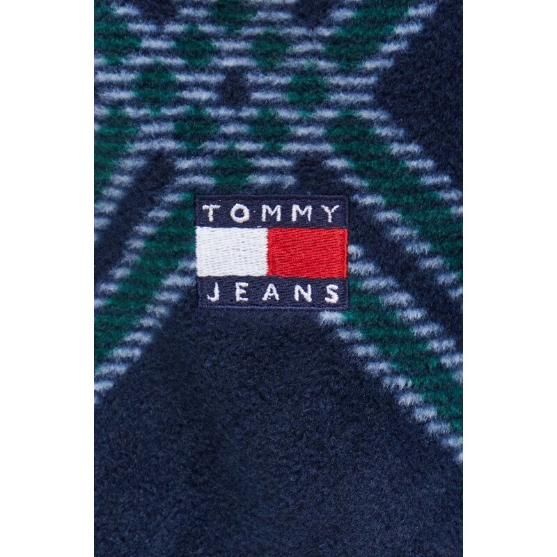 Fleecová košile Tommy Jeans tmavomodrá barva, relaxed, s klasickým límcem
