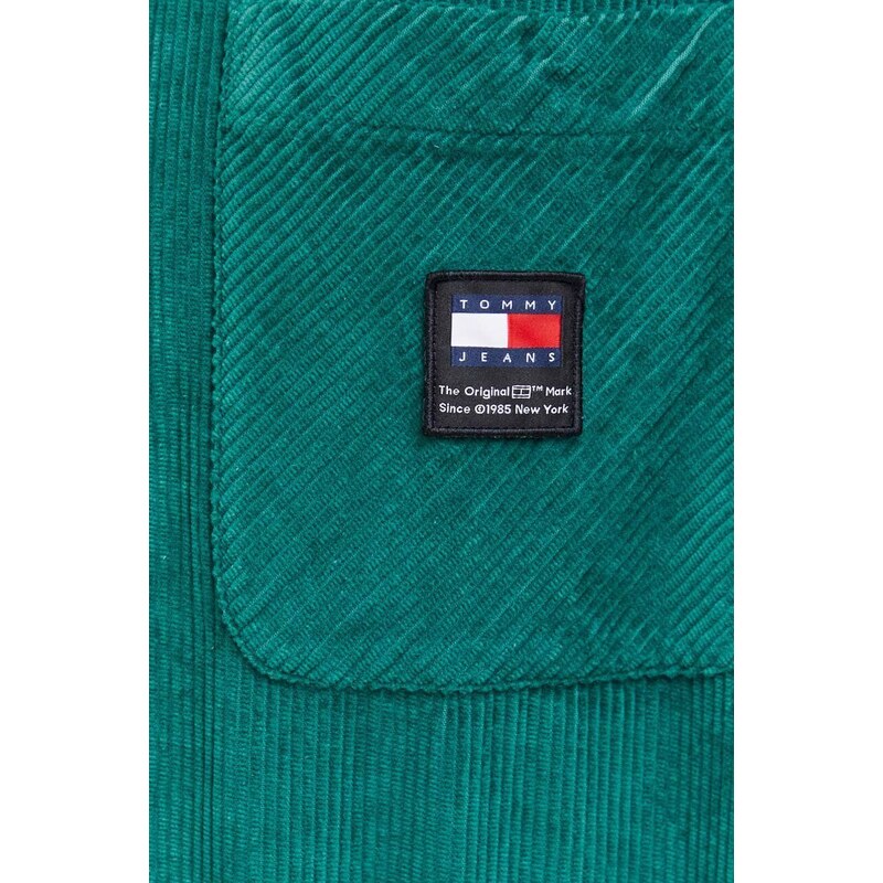 Manšestrová košile Tommy Jeans zelená barva, relaxed, s klasickým límcem