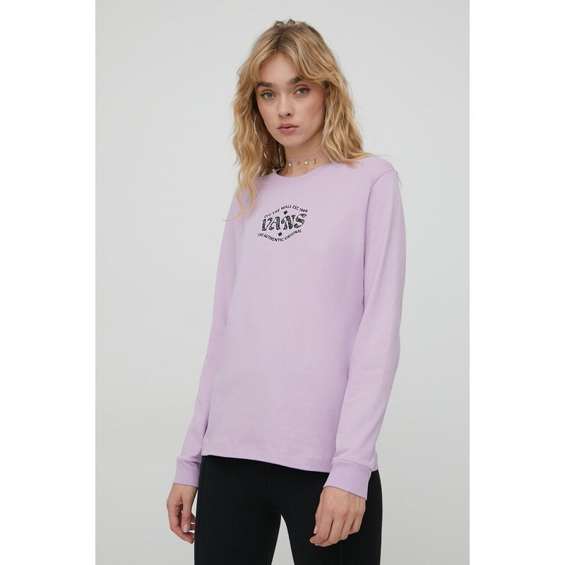 Bavlněné tričko s dlouhým rukávem Vans fialová barva