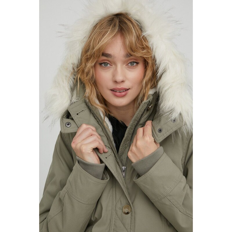 Parka Hollister Co. dámská, zelená barva, zimní