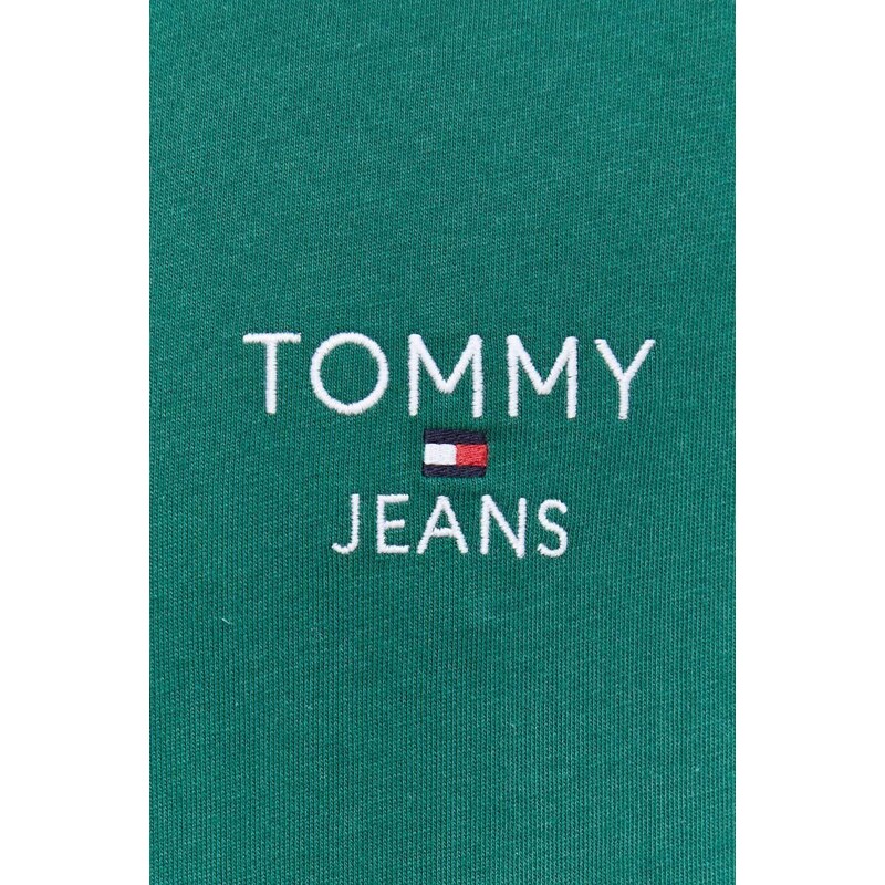 Bavlněné tričko Tommy Jeans zelená barva, s aplikací