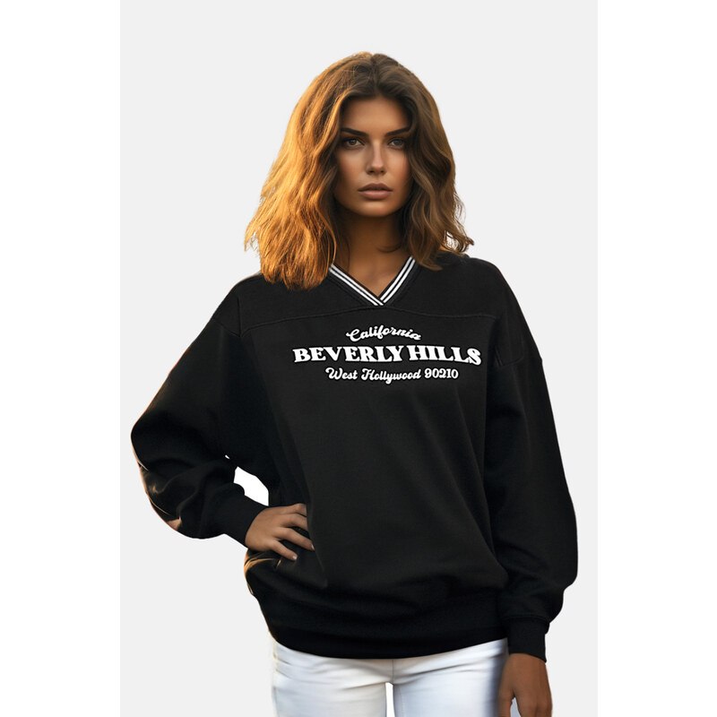 Trendyol Black Oversize/Wide Fit Knitwear Detailed with a tagline, Fleece Inside Knitted Sweatshirt