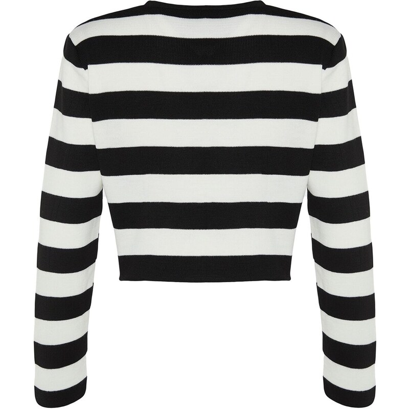 Trendyol Black Crop Základní pruhovaný pletený svetr