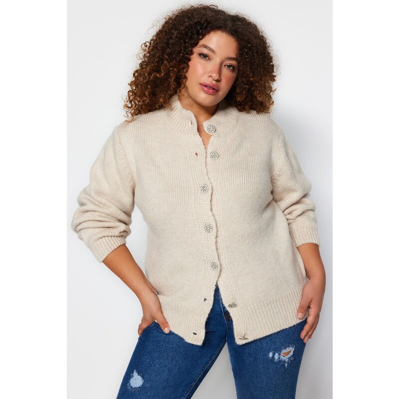 Trendyol Curve Stone Knoflík Zapínání Cardigan